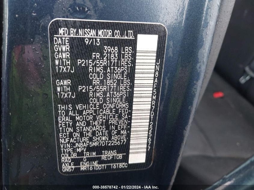 2013 NISSAN JUKE S/SV/SL - JN8AF5MR7DT225677