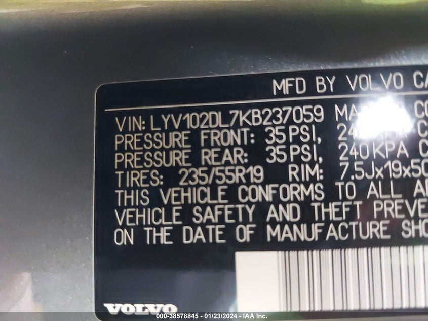 VIN LYV102DL7KB237059 2019 VOLVO XC60 T5 INSCRIPTION