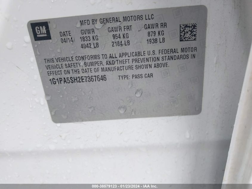 2014 CHEVROLET CRUZE LS AUTO - 1G1PA5SH2E7367646