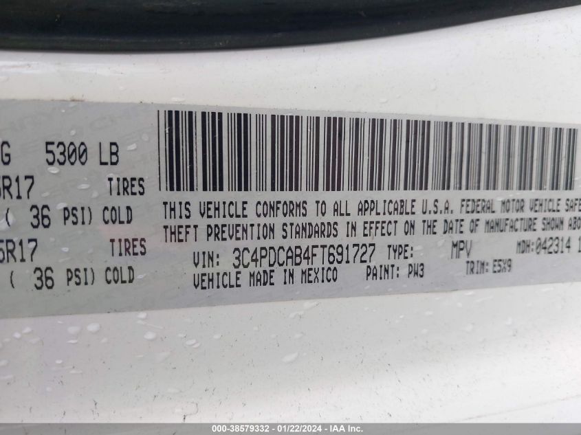 2015 DODGE JOURNEY SE - 3C4PDCAB4FT691727