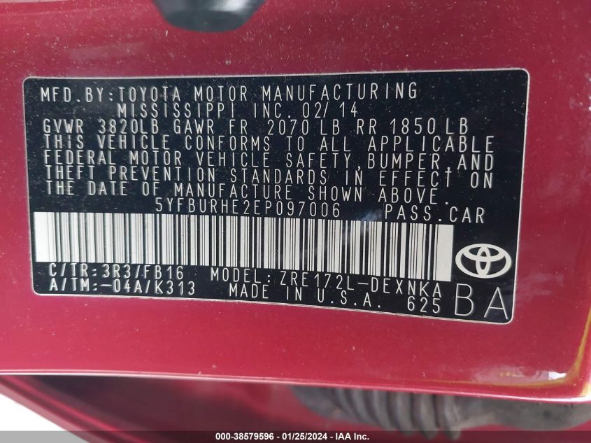 2014 TOYOTA COROLLA LE - 5YFBURHE2EP097006