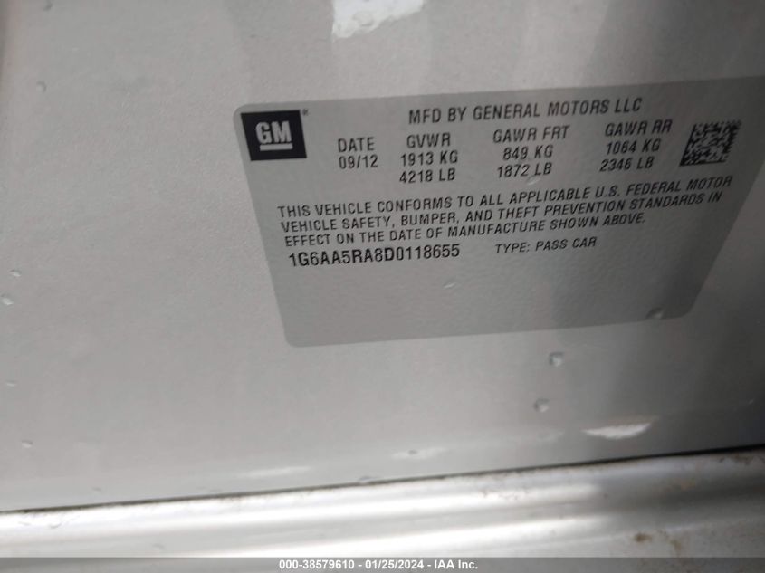 2013 CADILLAC ATS STANDARD - 1G6AA5RA8D0118655