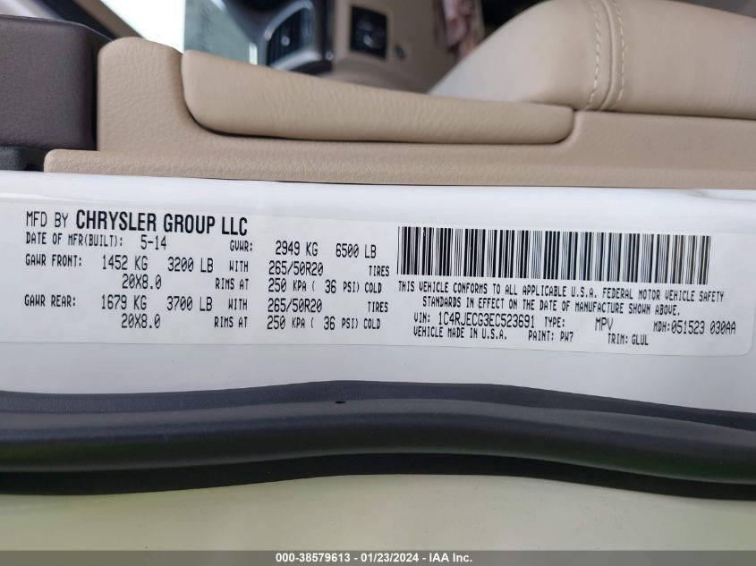 2014 JEEP GRAND CHEROKEE OVERLAND - 1C4RJECG3EC523691