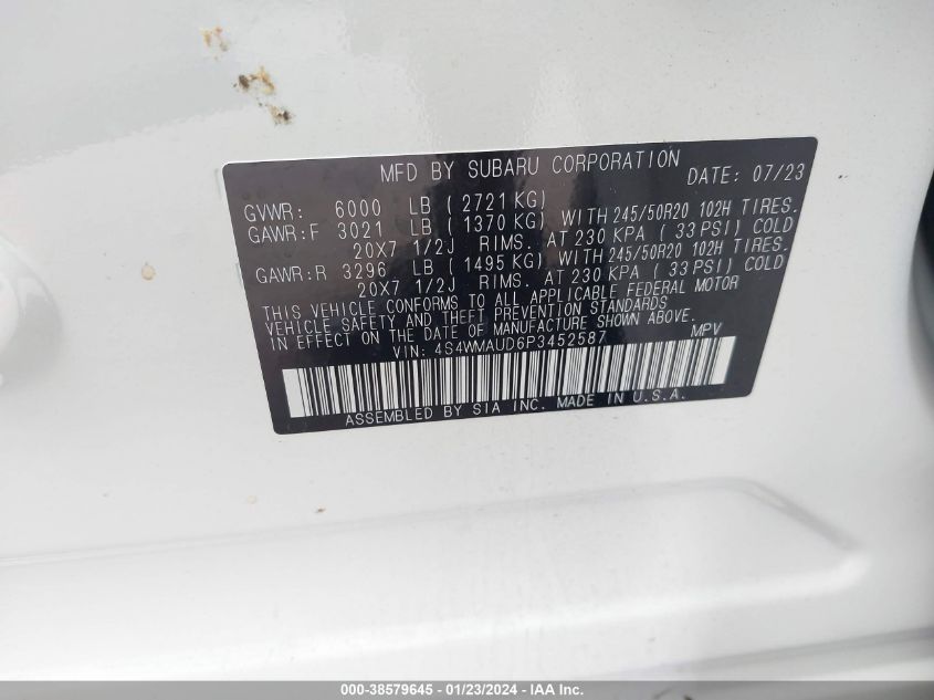 2023 SUBARU ASCENT LIMITED - 4S4WMAUD6P3452587
