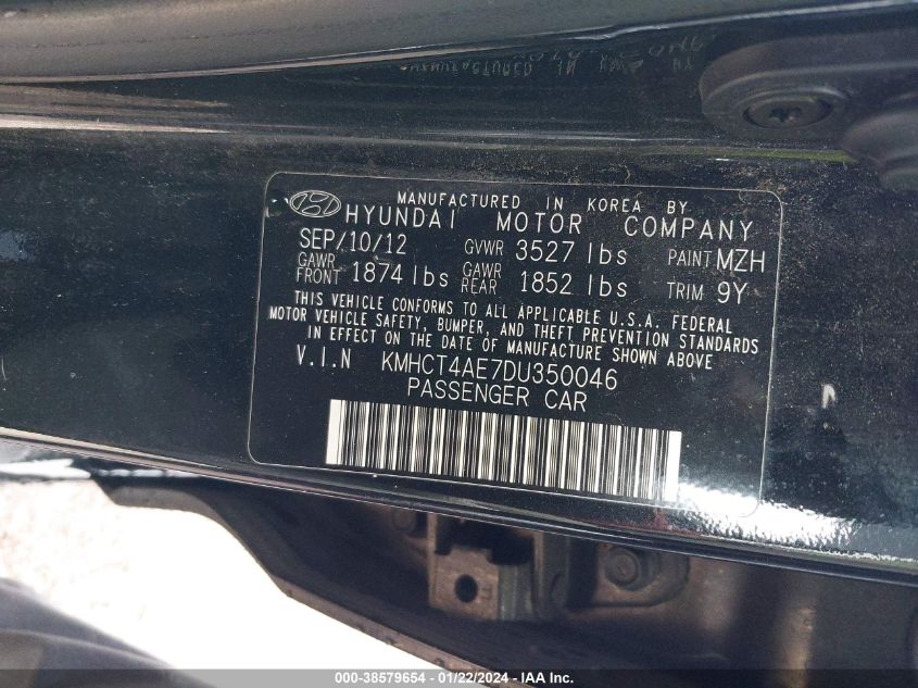 2013 HYUNDAI ACCENT GLS/GS - KMHCT4AE7DU350046