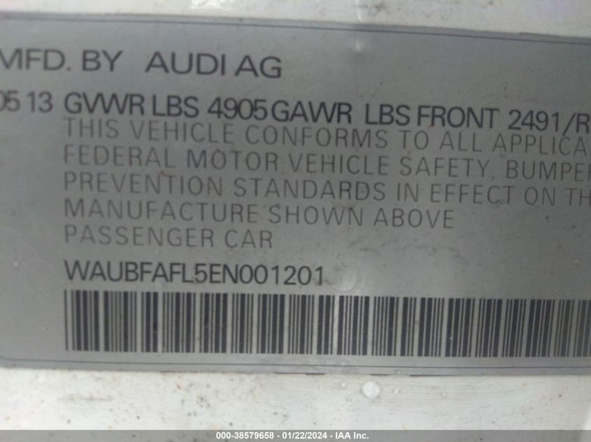 2014 AUDI A4 PREMIUM - WAUBFAFL5EN001201