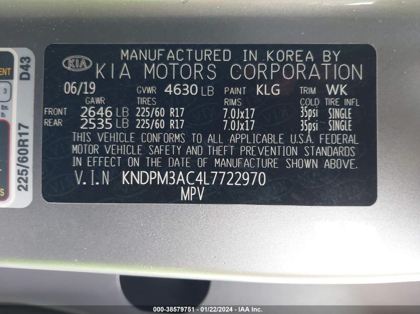 2020 KIA SPORTAGE LX - KNDPM3AC4L7722970