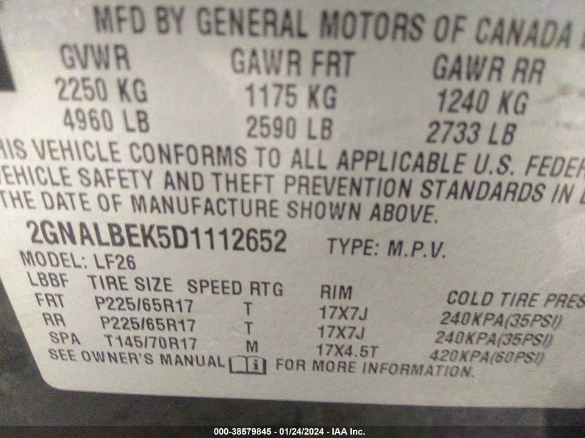 2013 CHEVROLET EQUINOX LS - 2GNALBEK5D1112652