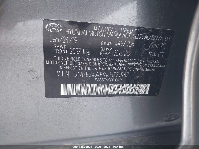 2019 HYUNDAI SONATA SE - 5NPE24AF9KH771587