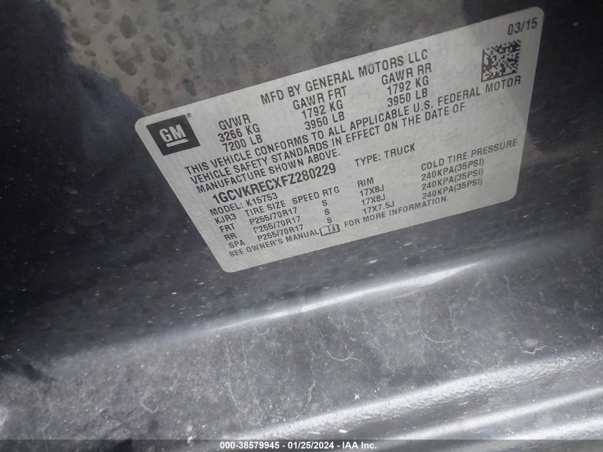 2015 CHEVROLET SILVERADO 1500 1LT - 1GCVKRECXFZ280229