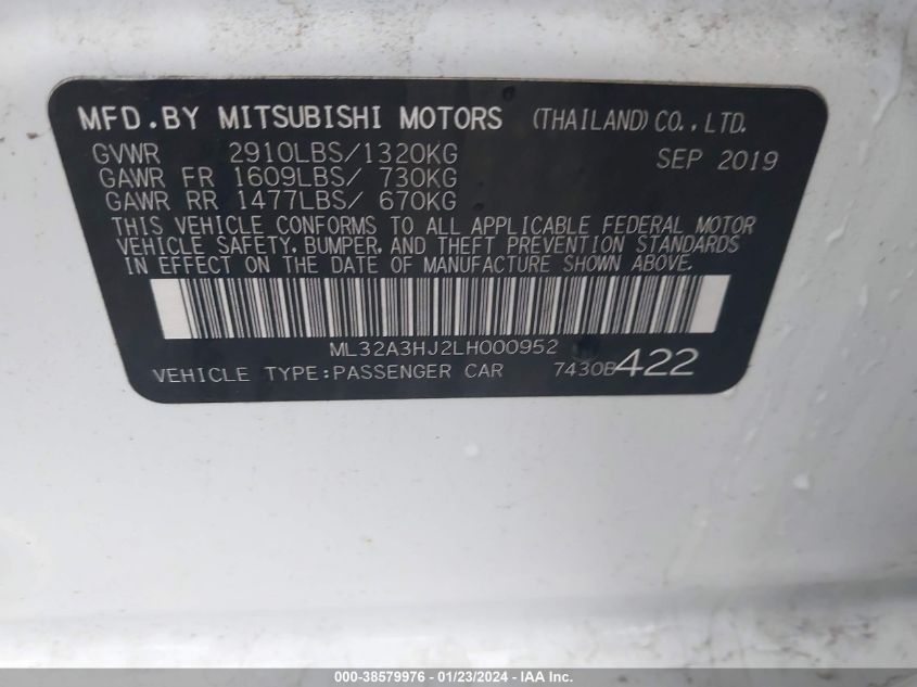 2020 MITSUBISHI MIRAGE ES - ML32A3HJ2LH000952