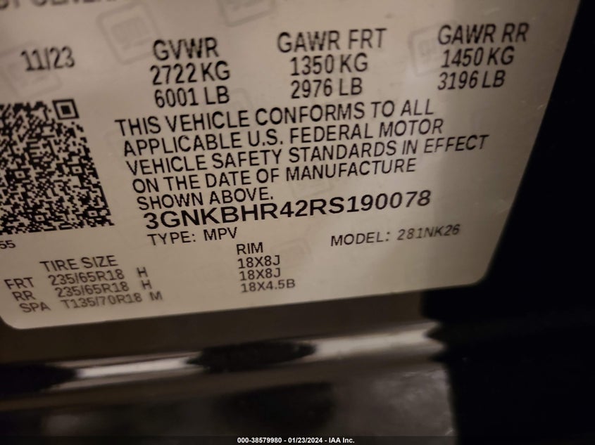 VIN 3GNKBHR42RS190078 2024 CHEVROLET BLAZER 2LT