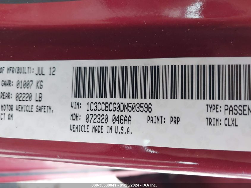 2013 CHRYSLER 200 LIMITED - 1C3CCBCG0DN503596