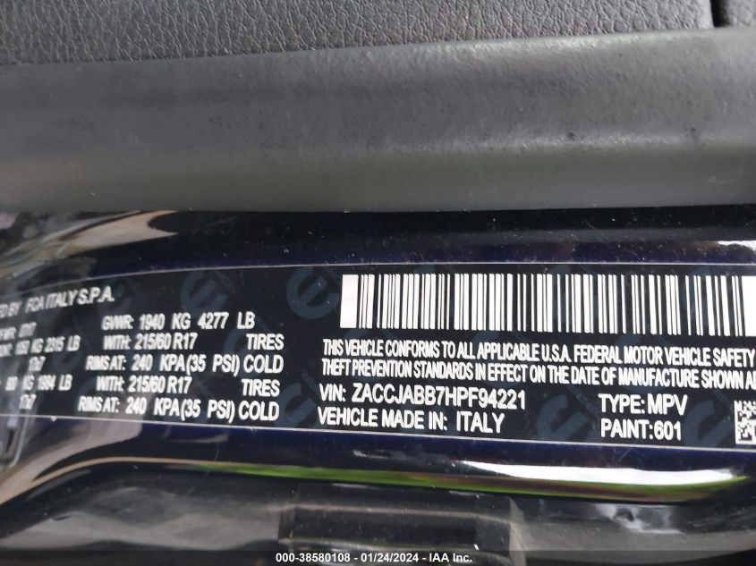 2017 JEEP RENEGADE LATITUDE - ZACCJABB7HPF94221