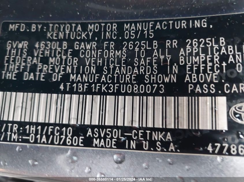 2015 TOYOTA CAMRY LE - 4T1BF1FK3FU080073
