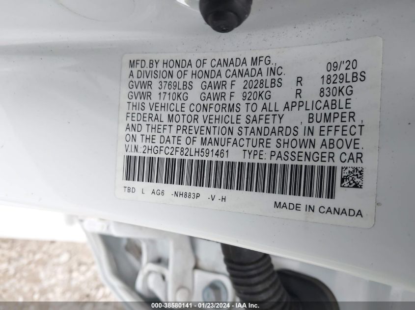 2020 HONDA CIVIC SPORT - 2HGFC2F82LH591461
