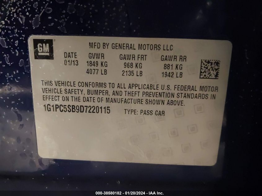 2013 CHEVROLET CRUZE LT - 1G1PC5SB9D7220115