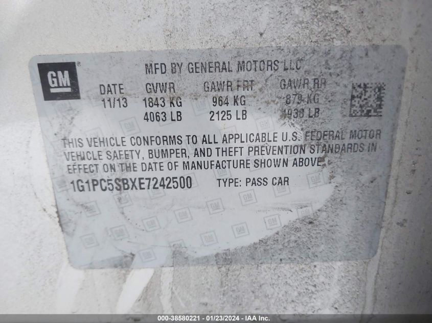 2014 CHEVROLET CRUZE 1LT AUTO - 1G1PC5SB0E7240500
