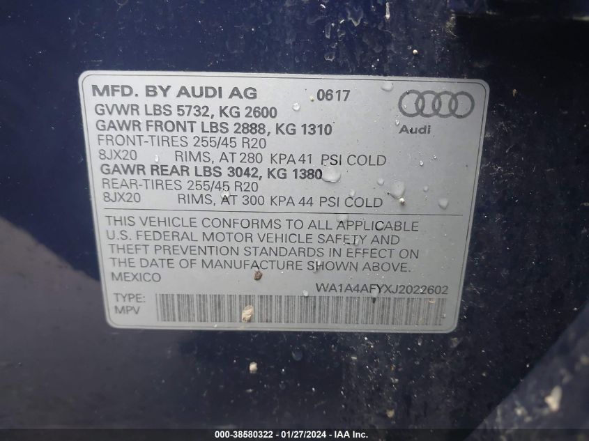 2018 AUDI SQ5 PREMIUM PLUS WA1A4AFYXJ2022602