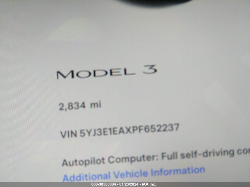 2023 TESLA MODEL 3 REAR-WHEEL DRIVE - 5YJ3E1EAXPF652237
