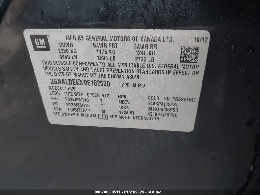 2013 CHEVROLET EQUINOX 1LT - 2GNALDEKXD6182520