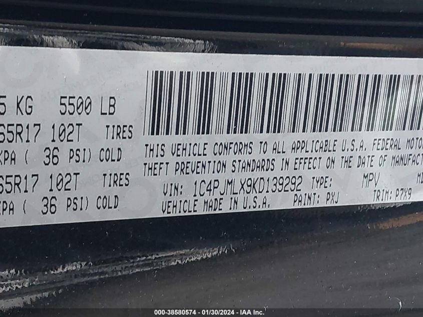 2019 JEEP CHEROKEE LATITUDE PLUS - 1C4PJMLX9KD139292