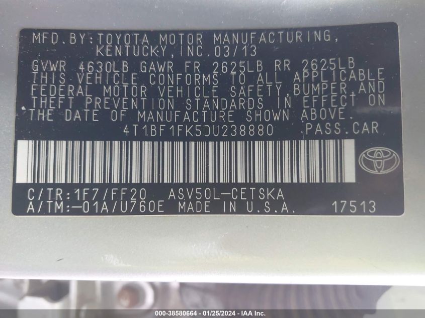 2013 TOYOTA CAMRY SE - 4T1BF1FK5DU238880