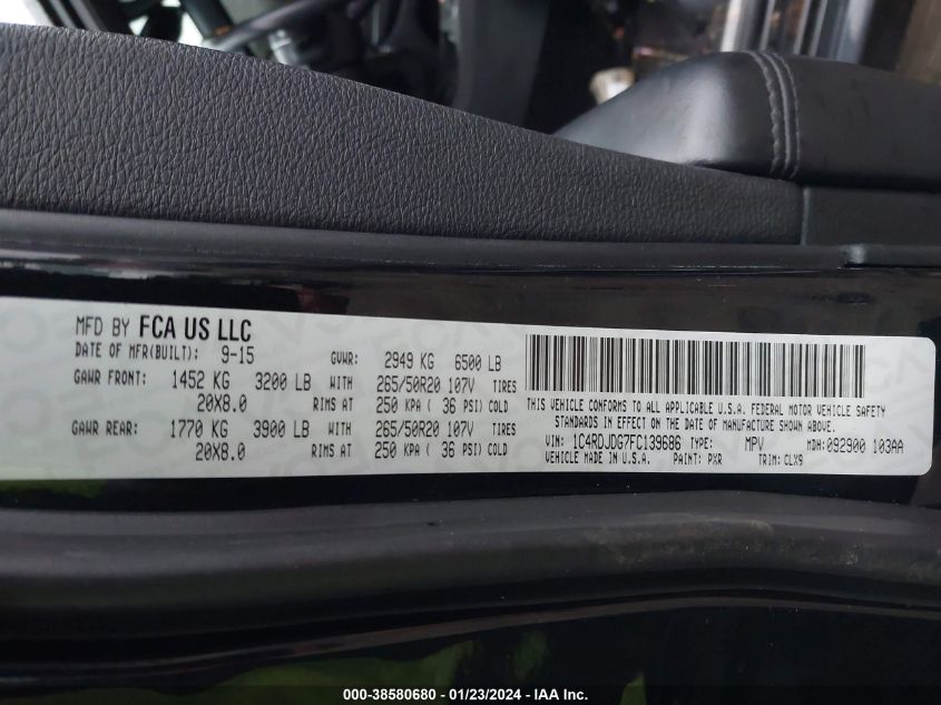2015 DODGE DURANGO LIMITED - 1C4RDJDG7FC139686