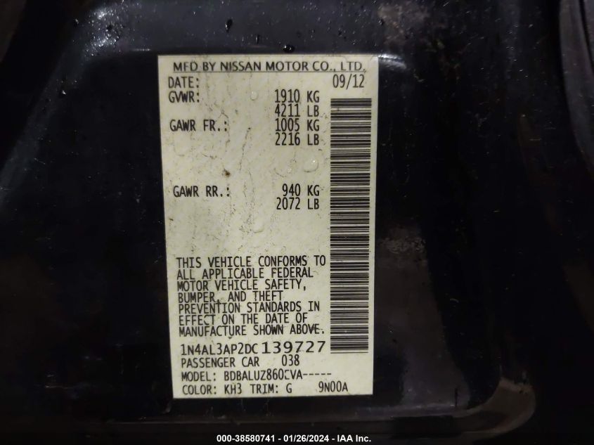 2013 NISSAN ALTIMA 2.5 SV - 1N4AL3AP2DC139727