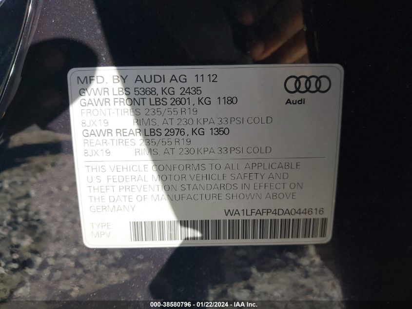 WA1LFAFP4DA044616 2013 AUDI Q5, photo no. 9