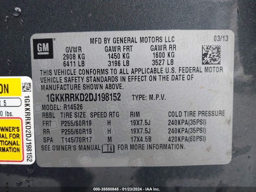 2013 GMC ACADIA SLT-1 - 1GKKRRKD2DJ198152