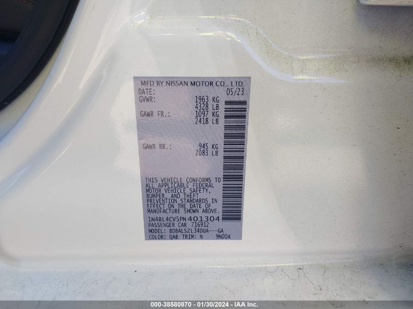 2023 NISSAN ALTIMA SR - 1N4BL4CV5PN401304