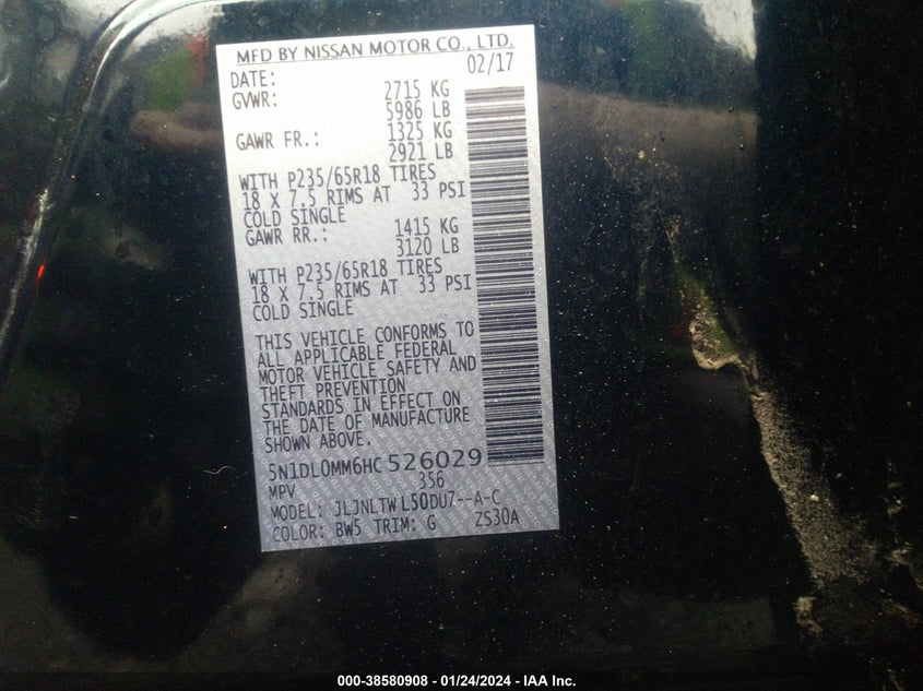 VIN 5N1DL0MM6HC526029 2017 INFINITI QX60