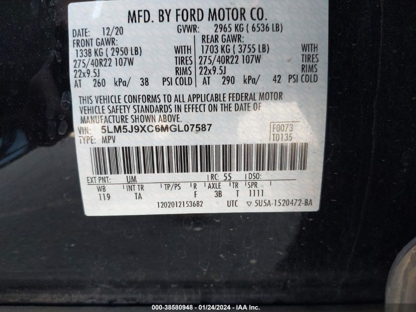 2021 LINCOLN AVIATOR BLACK LABEL - 5LM5J9XC6MGL07587