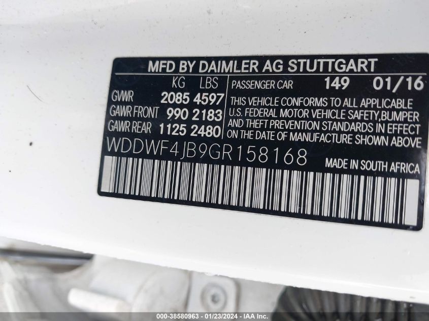 2016 MERCEDES-BENZ C 300 300 - WDDWF4JB9GR158168