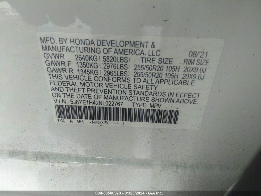 2022 ACURA MDX TECHNOLOGY PACKAGE - 5J8YE1H42NL022767