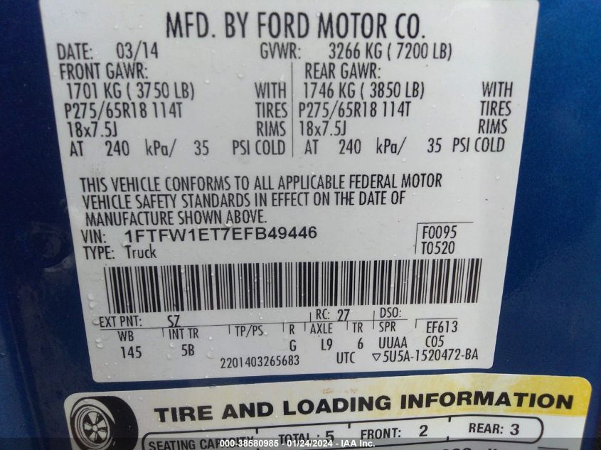 2014 FORD F-150 FX4 - 1FTFW1ET7EFB49446
