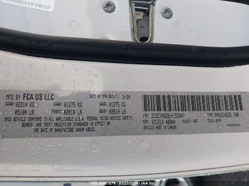 2020 DODGE CHARGER SXT RWD - 2C3CDXBG9LH153047