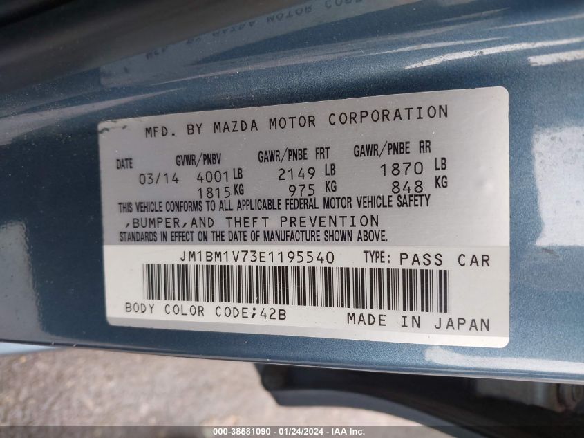 2014 MAZDA MAZDA3 I TOURING - JM1BM1V73E1195540