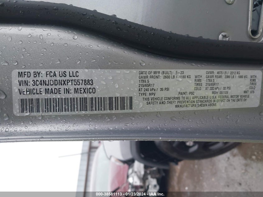 VIN 3C4NJDDNXPT557883 2023 JEEP COMPASS TRAILHAWK