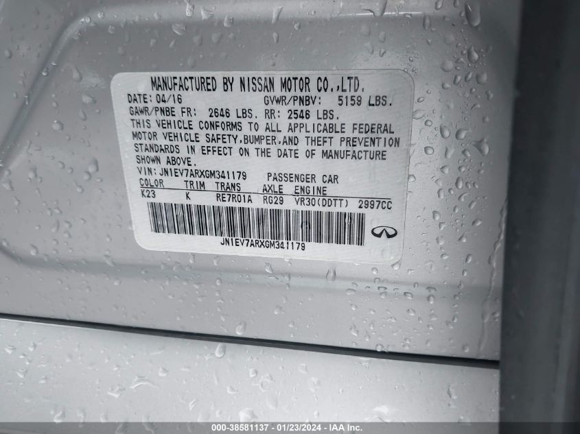 2016 INFINITI Q50 3.0T PREMIUM - JN1EV7ARXGM341179