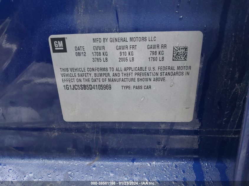 2013 CHEVROLET SONIC LT - 1G1JC5SB5D4105969