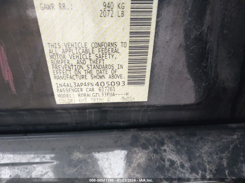 2015 NISSAN ALTIMA 2.5 S - 1N4AL3AP4FN405093