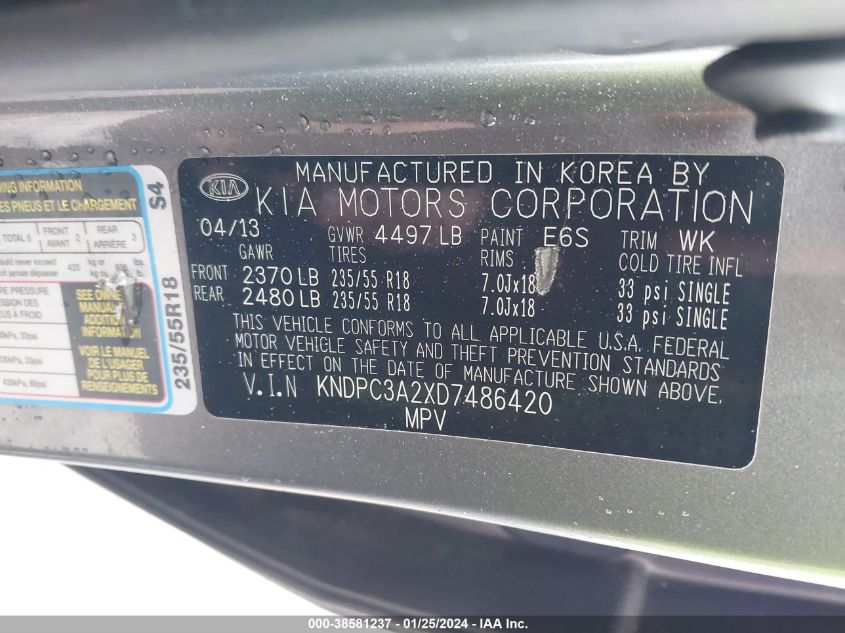 2013 KIA SPORTAGE EX - KNDPC3A2XD7486420
