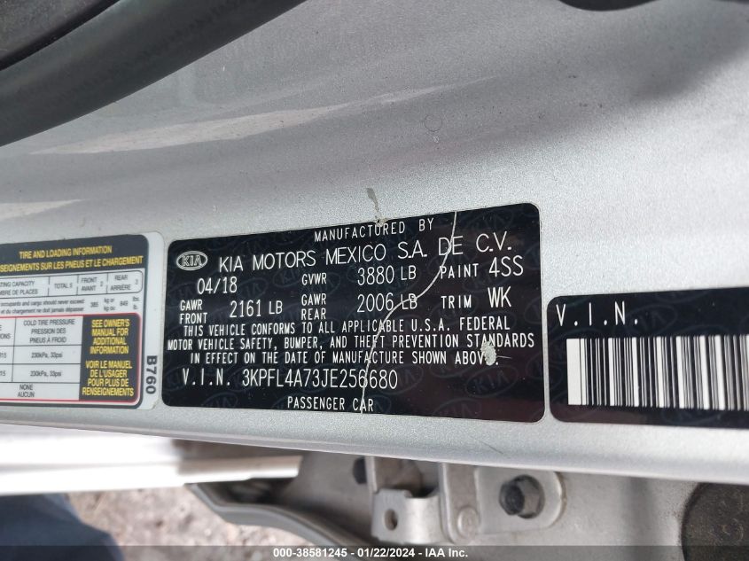 2018 KIA FORTE LX - 3KPFL4A73JE256680