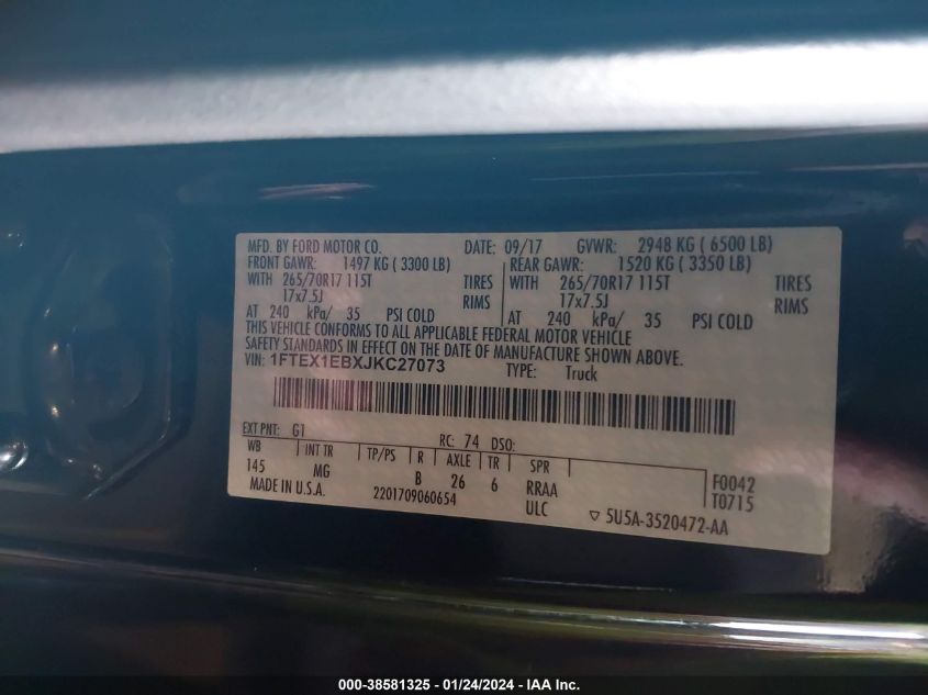 2018 FORD F-150 XLT - 1FTEX1EBXJKC27073