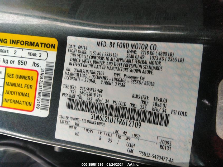 2015 LINCOLN MKZ HYBRID 3LN6L2LU1FR612109