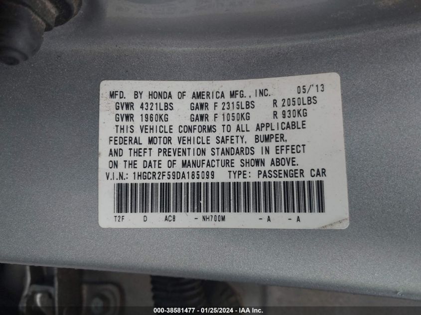 2013 HONDA ACCORD SPORT - 1HGCR2F59DA185099