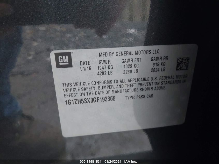 2016 CHEVROLET MALIBU PREMIER - 1G1ZH5SX0GF193368