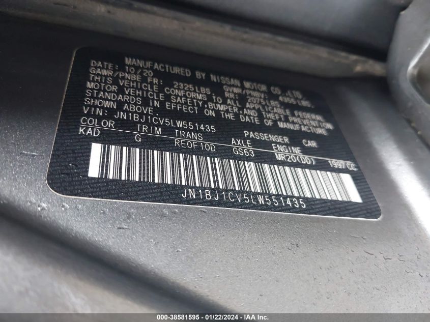 2020 NISSAN ROGUE SPORT SL FWD XTRONIC CVT - JN1BJ1CV5LW551435